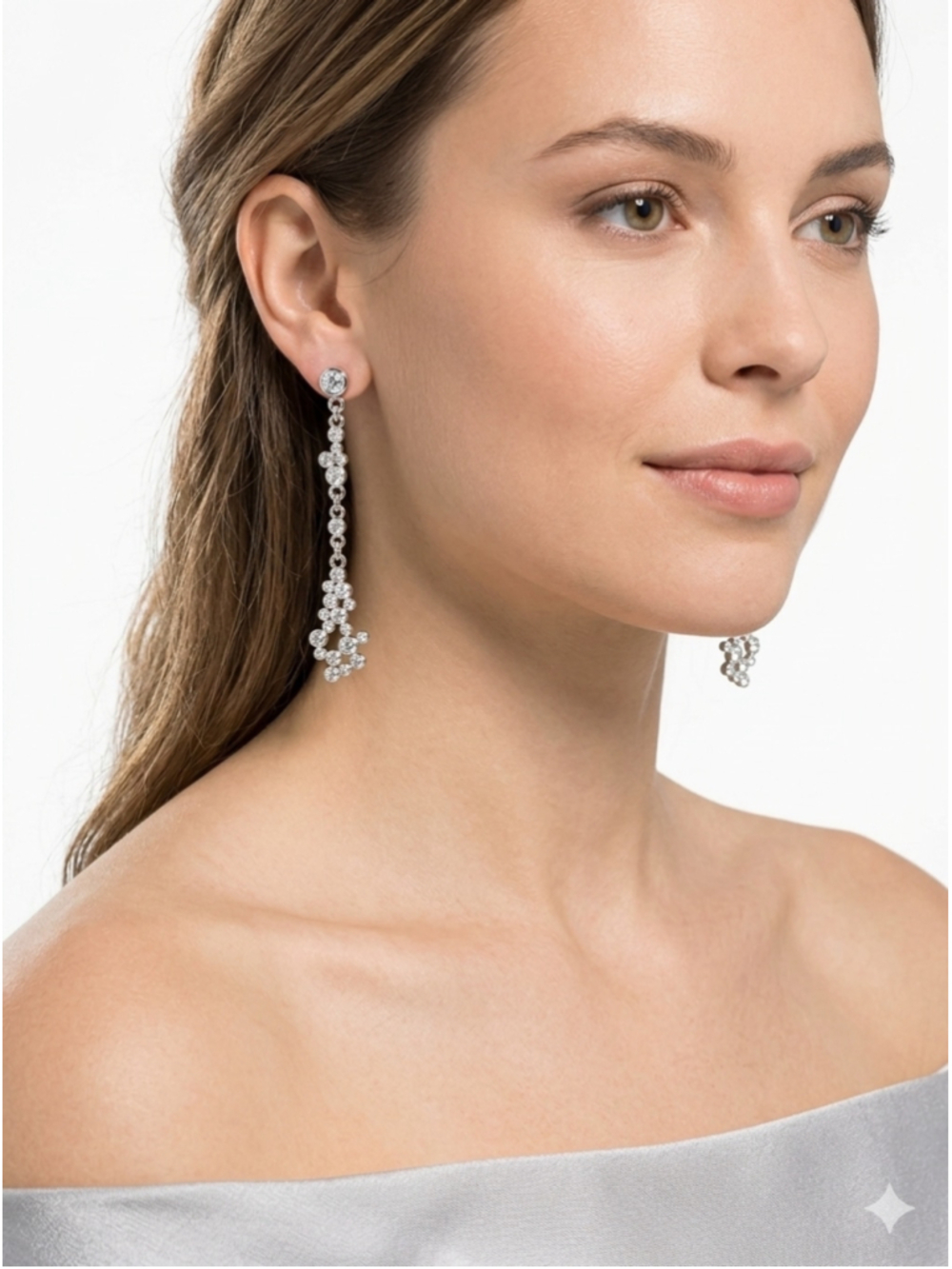 Swarovski Constella Crystal Long Drop Dangle Earrings - Silver